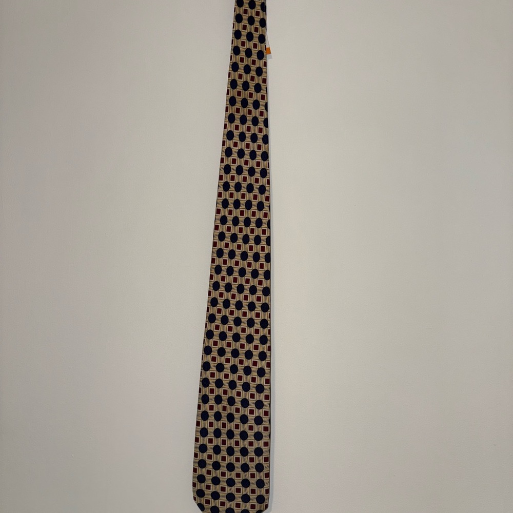 Robert Talbott Men's Neck Tie 100% Silk, Yellow Navy Blue Polka Dot, Made in USA
